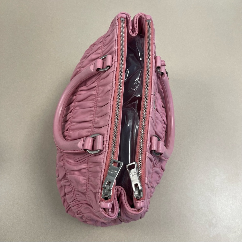 Prada Pink Nappa Gaufre Ruched Leather Two-Way Bag - Preowned - Picture 14 of 16